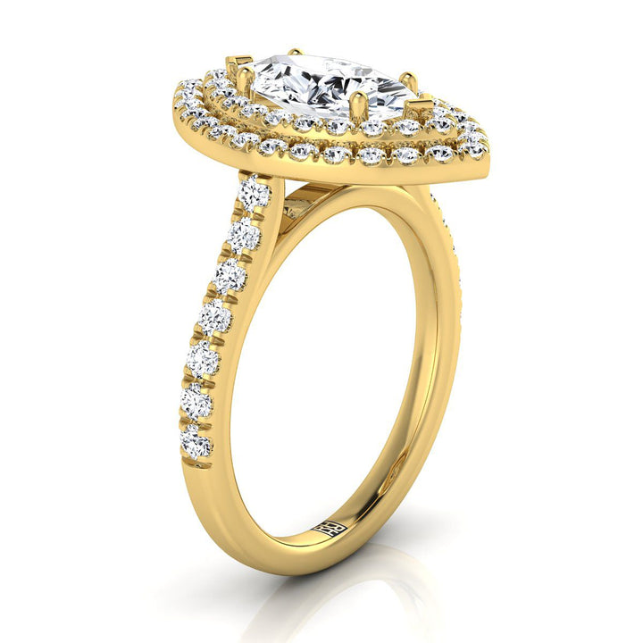 Double Pavé Halo Linear Band Marquise, in 18K Yellow Gold, pave setting – side profile | RockHer