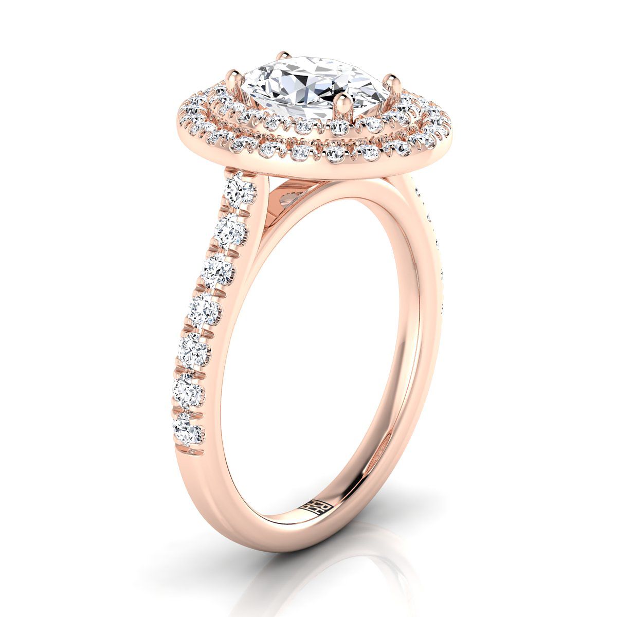 Double Pavé Halo Linear Band Oval, in 14K Rose Gold, pave setting – side profile | RockHer