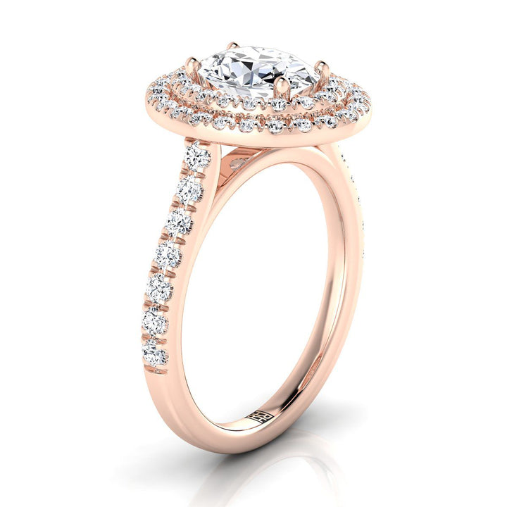 Double Pavé Halo Linear Band Oval, in 14K Rose Gold, pave setting – side profile | RockHer