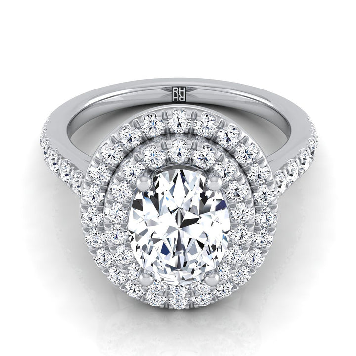 Double Pavé Halo Linear Band Oval, in Platinum, pave setting | RockHer