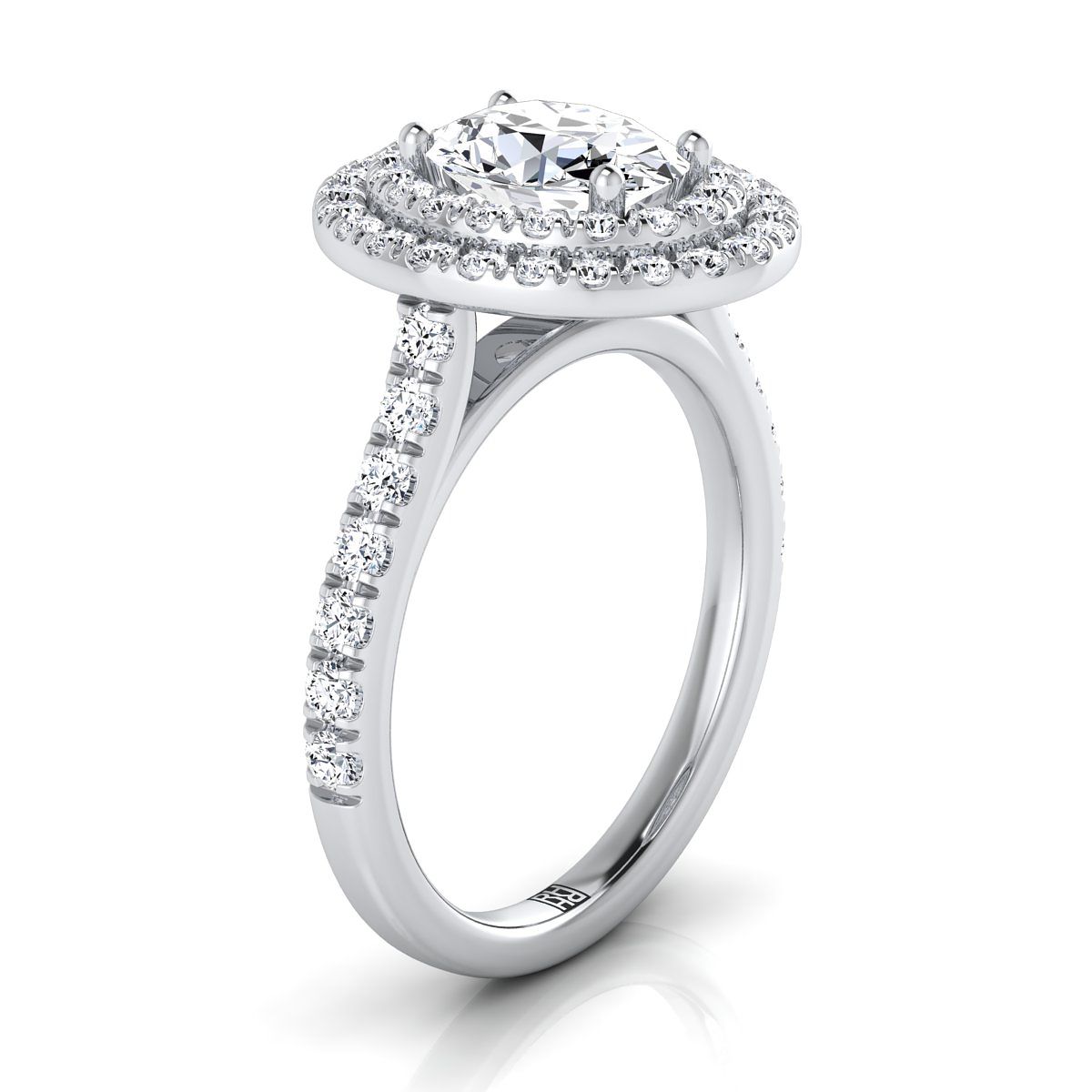 Double Pavé Halo Linear Band Oval, in 18K White Gold, pave setting – side profile | RockHer