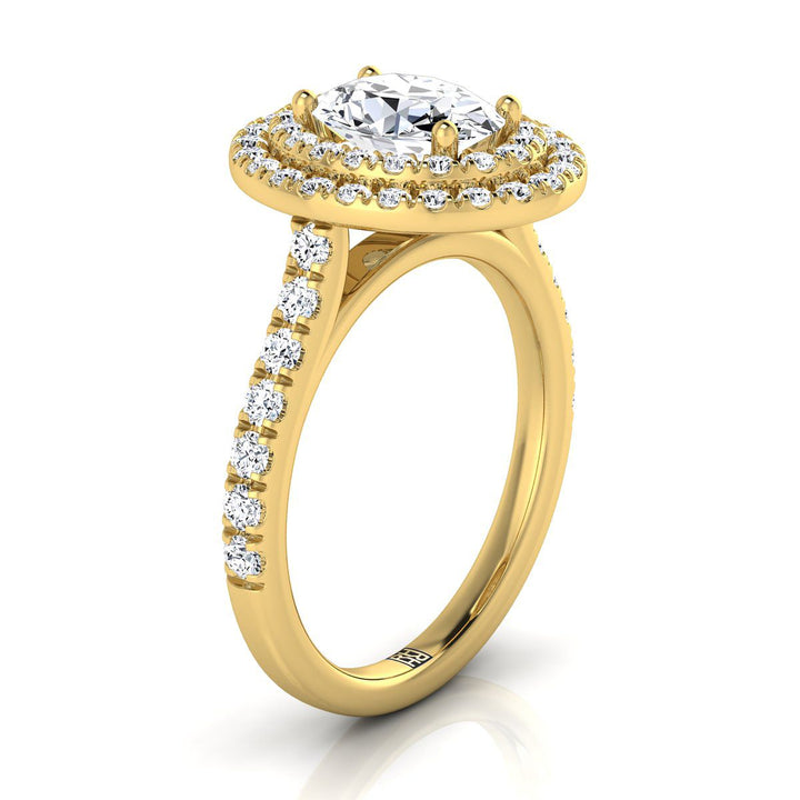 Double Pavé Halo Linear Band Oval, in 18K Yellow Gold, pave setting – side profile | RockHer