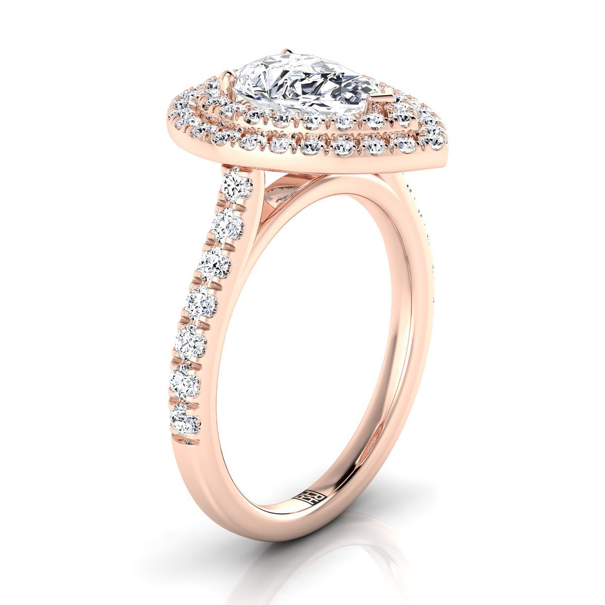 Double Pavé Halo Linear Band Pear Shape, in 14K Rose Gold, pave setting – side profile | RockHer