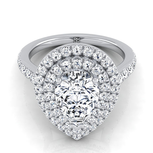 Double Pavé Halo Linear Band Pear Shape, in 18K White Gold, pave setting | RockHer