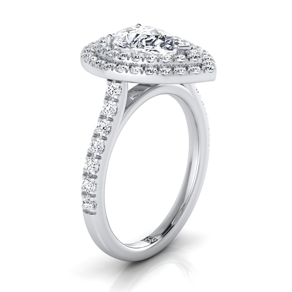 Double Pavé Halo Linear Band Pear Shape, in Platinum, pave setting – side profile | RockHer