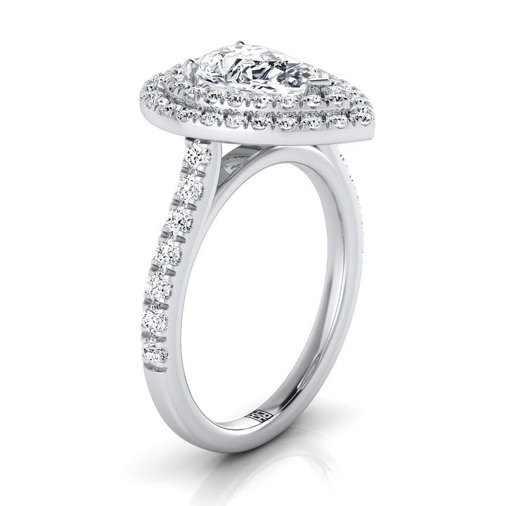 Double Pavé Halo Linear Band Pear Shape, in Platinum, pave setting – side profile | RockHer