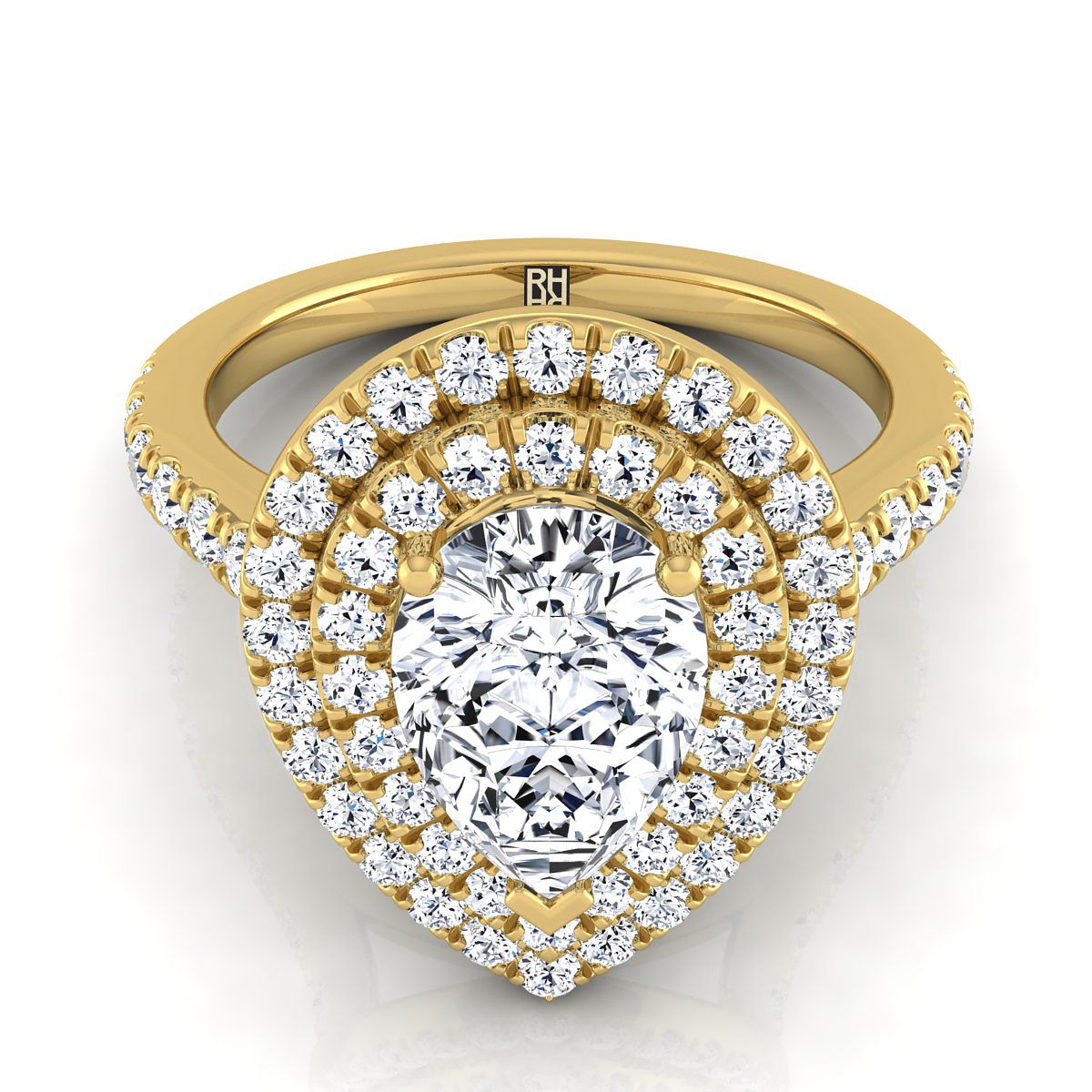 Double Pavé Halo Linear Band Pear Shape, in 18K Yellow Gold, pave setting | RockHer