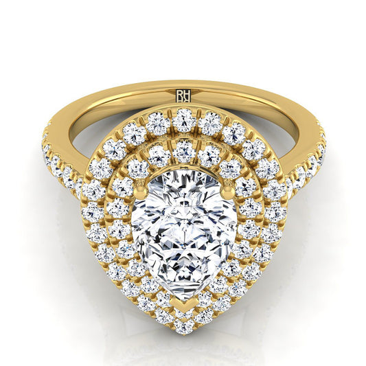Double Pavé Halo Linear Band Pear Shape, in 18K Yellow Gold, pave setting | RockHer