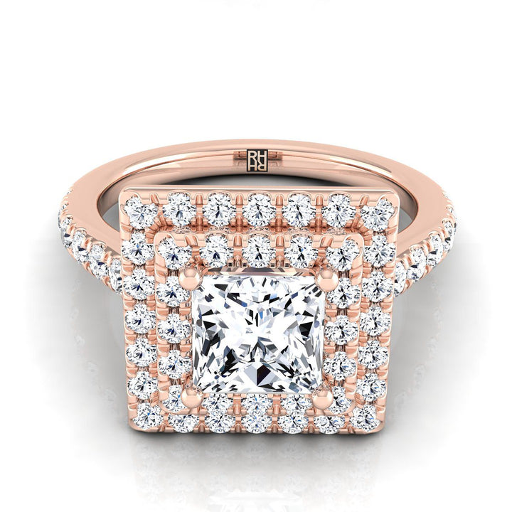 ตัวเรือนแหวนหมั้นเพชร Whitney ทรงปริ๊นเซส ฝังปาเว่ ทองคำชมพู 14K จาก RockHer