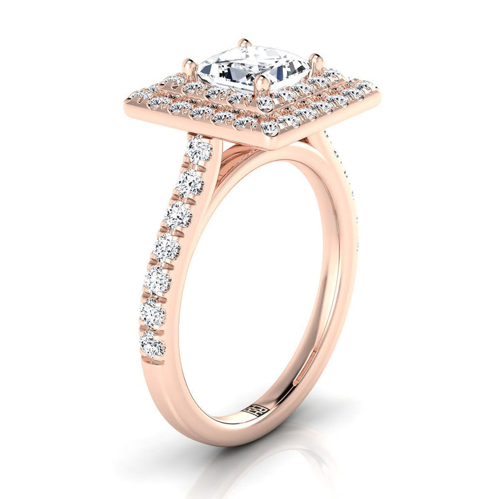 Double Pavé Halo Linear Band Princess, in 14K Rose Gold, pave setting – side profile | RockHer