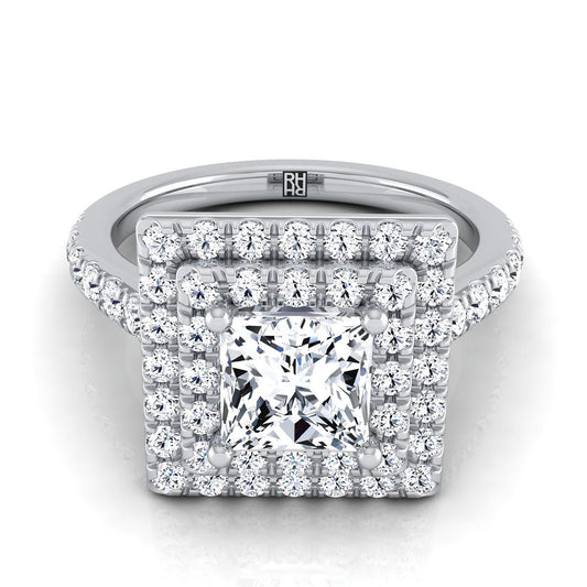 Double Pavé Halo Linear Band Princess, in Platinum, pave setting | RockHer
