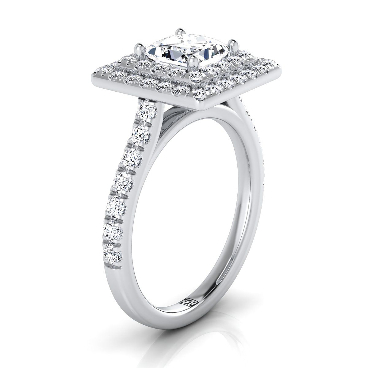 Double Pavé Halo Linear Band Princess, in Platinum, pave setting – side profile | RockHer
