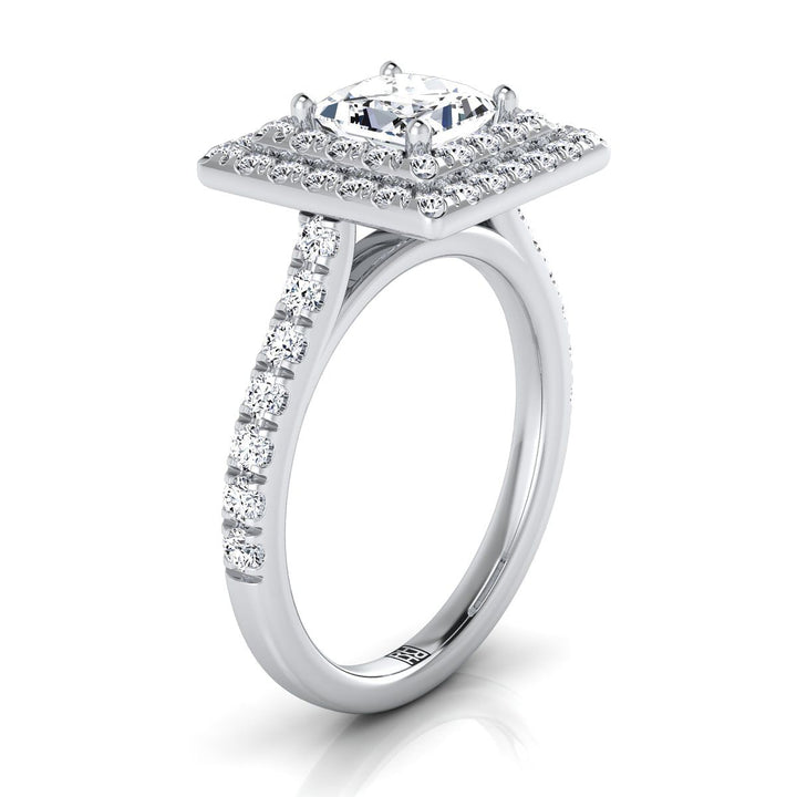 Double Pavé Halo Linear Band Princess, in Platinum, pave setting – side profile | RockHer