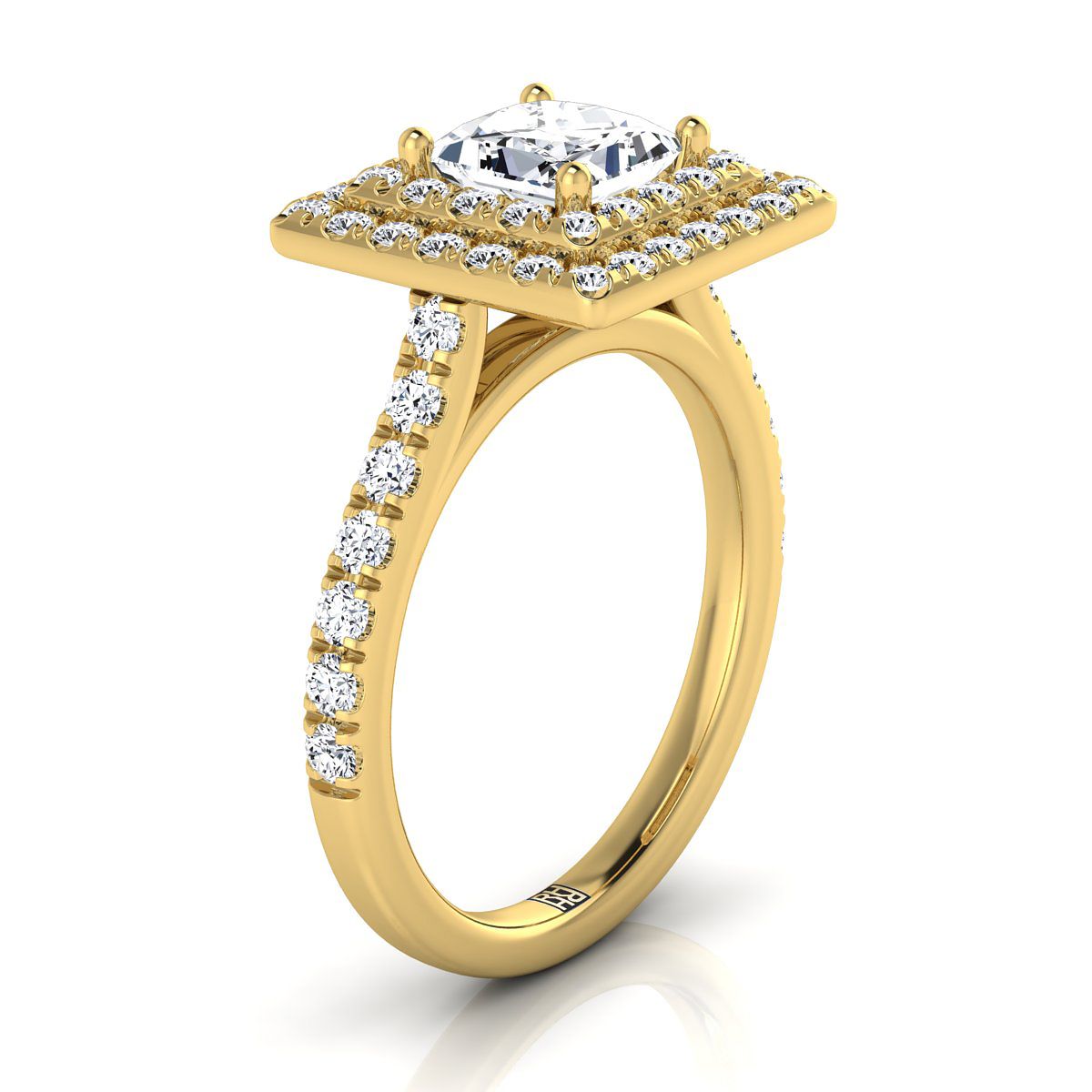 Double Pavé Halo Linear Band Princess, in 18K Yellow Gold, pave setting – side profile | RockHer