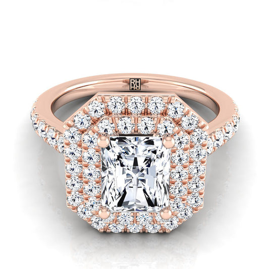 Double Pavé Halo Linear Band Radiant, in 14K Rose Gold, pave setting | RockHer
