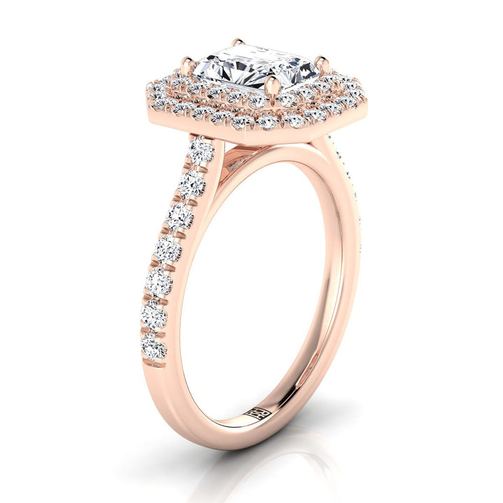 Double Pavé Halo Linear Band Radiant, in 14K Rose Gold, pave setting – side profile | RockHer