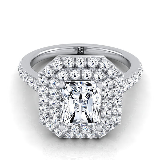 Double Pavé Halo Linear Band Radiant, in 18K White Gold, pave setting | RockHer