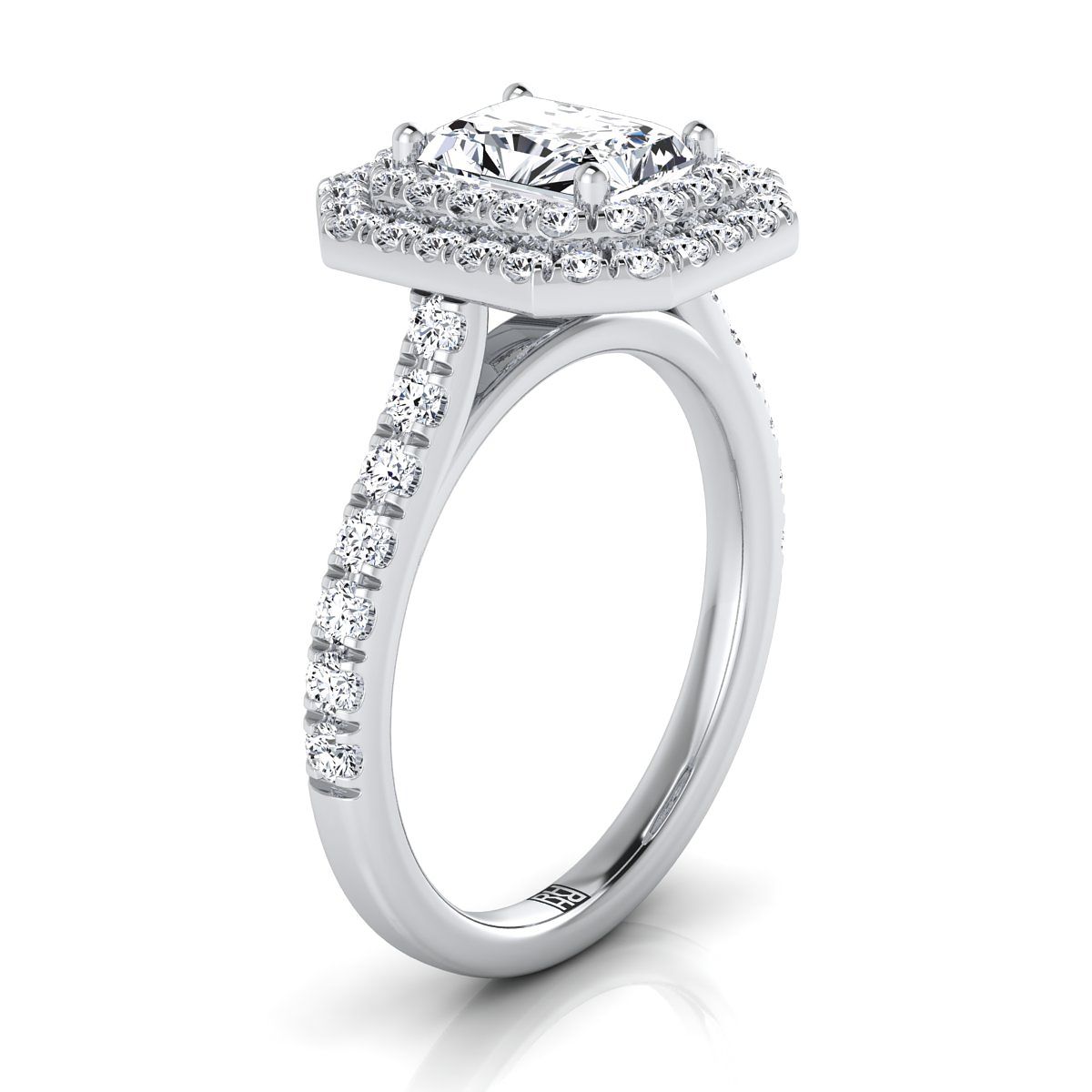 Double Pavé Halo Linear Band Radiant, in Platinum, pave setting – side profile | RockHer