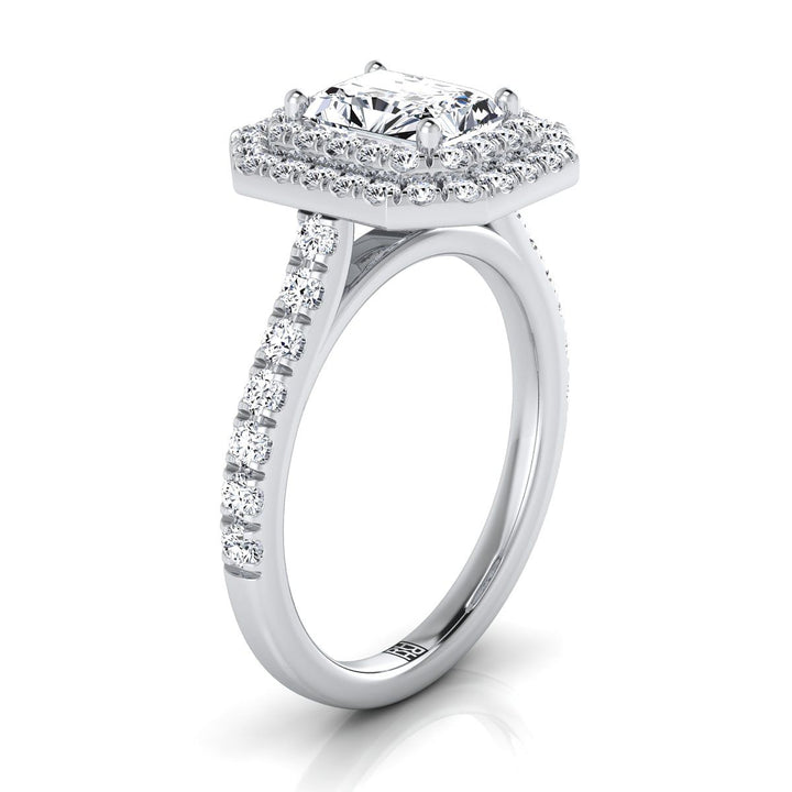 Double Pavé Halo Linear Band Radiant, in Platinum, pave setting – side profile | RockHer