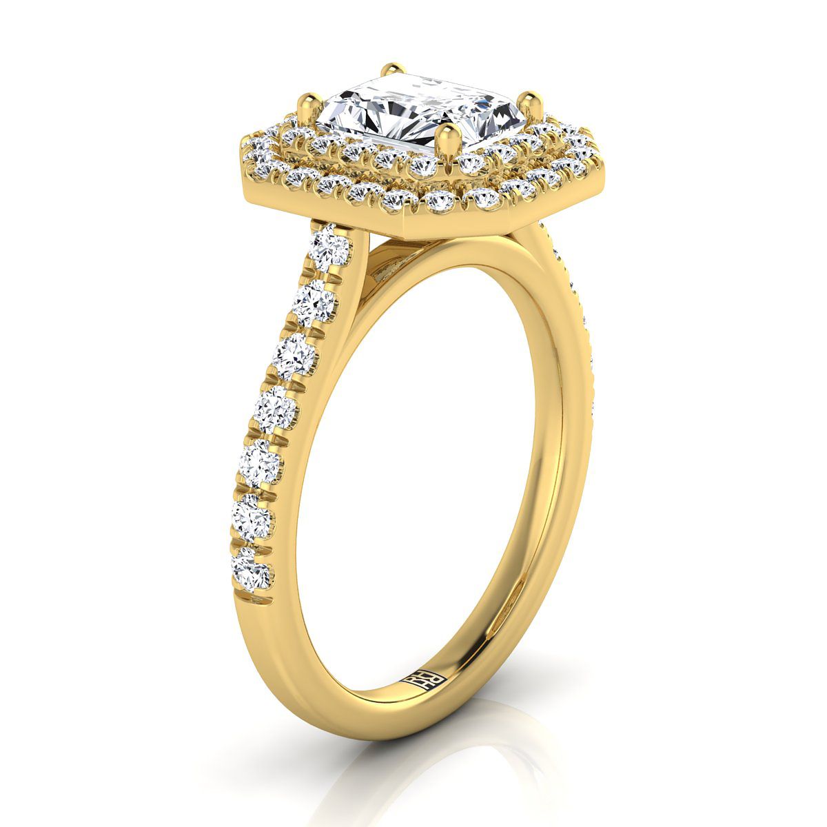 Double Pavé Halo Linear Band Radiant, in 18K Yellow Gold, pave setting – side profile | RockHer