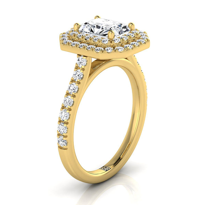 Double Pavé Halo Linear Band Radiant, in 18K Yellow Gold, pave setting – side profile | RockHer