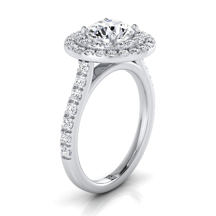 Round Brilliant, Double Pavé Halo Linear Band, in 18K White Gold, pave setting – side profile | RockHer