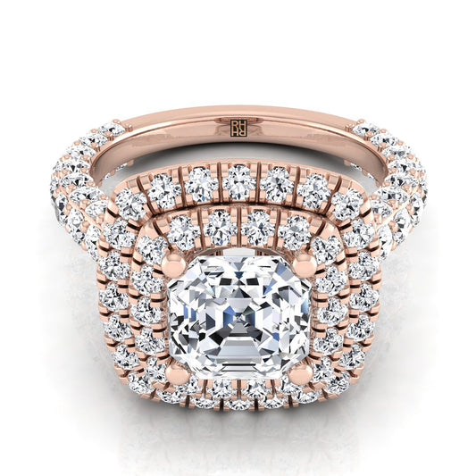 Bold Double Halo Asscher, in 14K Rose Gold, pave setting | RockHer