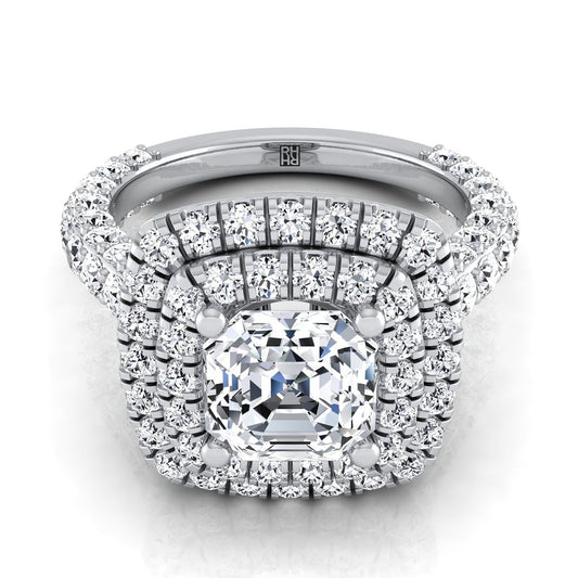 Bold Double Halo Asscher, in Platinum, pave setting | RockHer