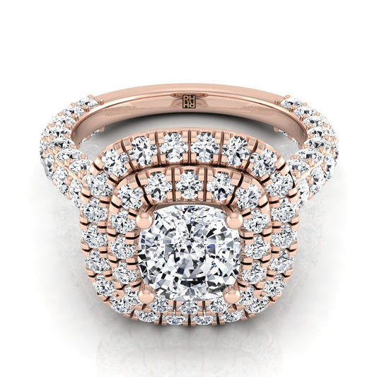 Bold Double Halo Cushion, in 14K Rose Gold, pave setting | RockHer