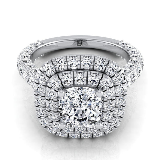 Bold Double Halo Cushion, in Platinum, pave setting | RockHer