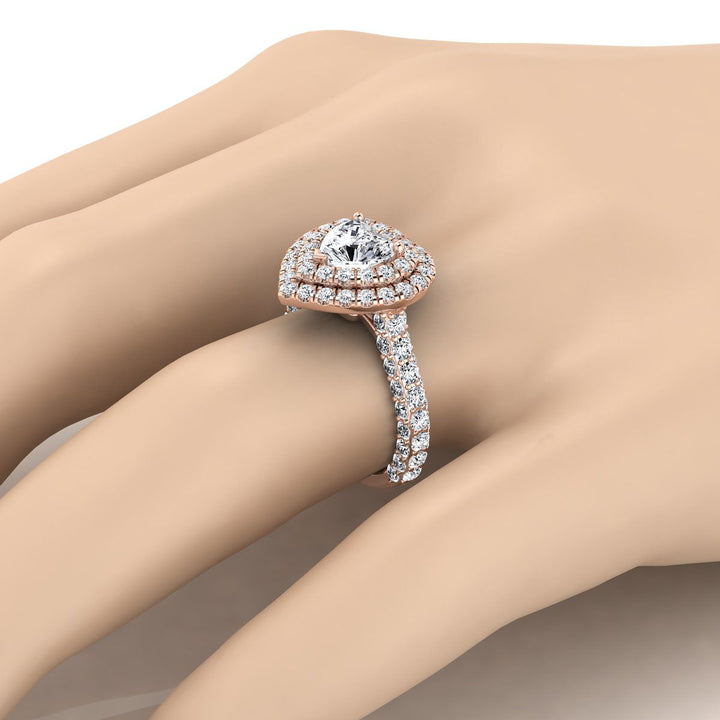 Bold Double Halo Heart Shape, in 14K Rose Gold, pave setting – detail view | RockHer