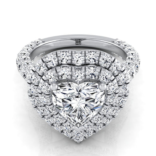 Bold Double Halo Heart Shape, in 18K White Gold, pave setting | RockHer