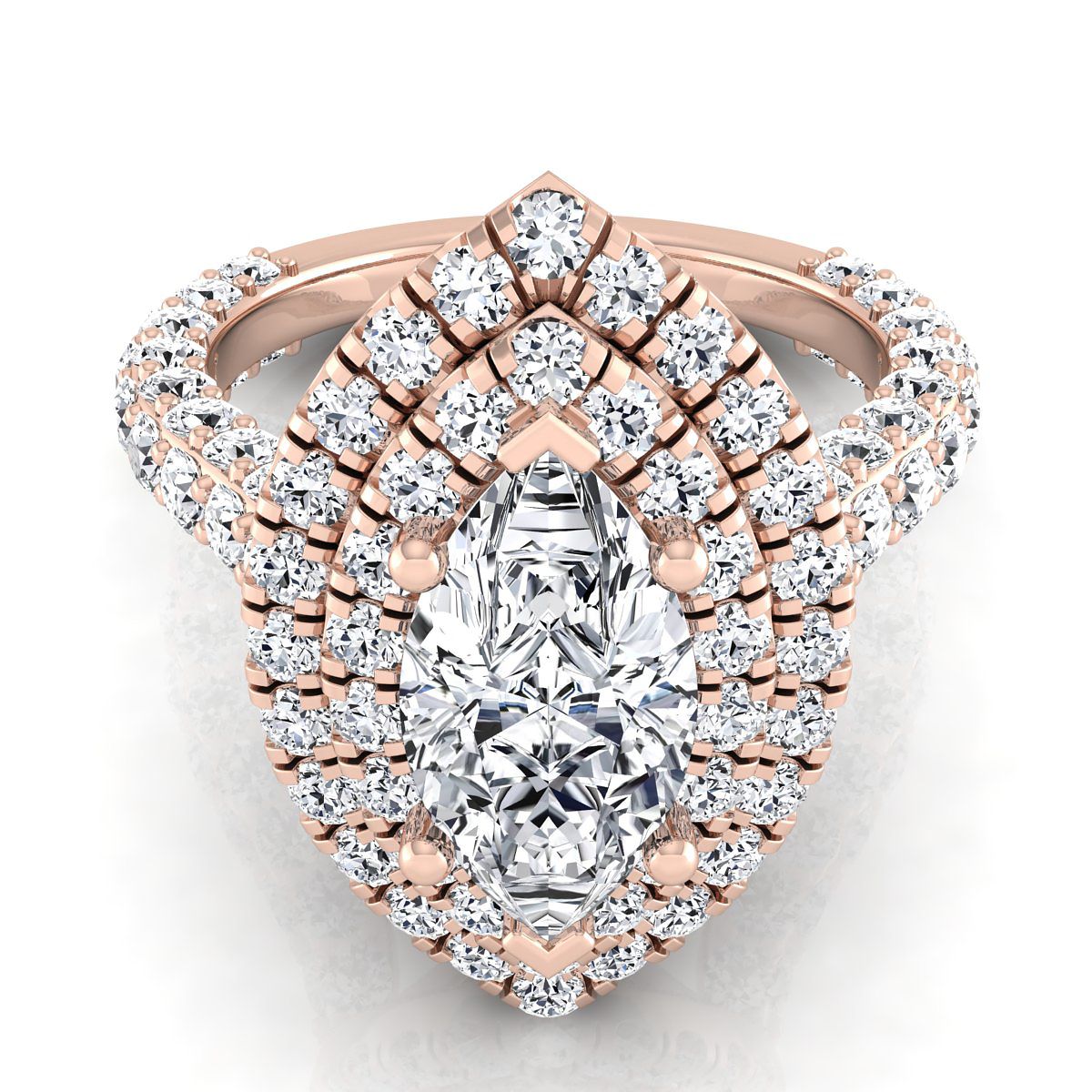 Bold Double Halo Marquise, in 14K Rose Gold, pave setting | RockHer
