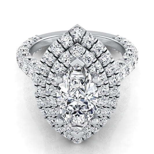 Bold Double Halo Marquise, in Platinum, pave setting | RockHer