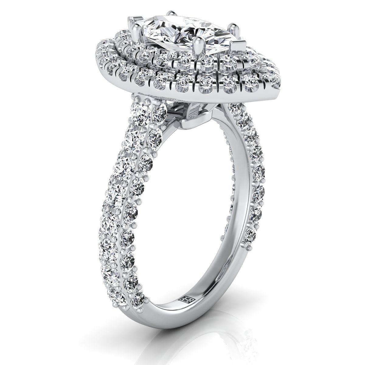 Bold Double Halo Marquise, in 18K White Gold, pave setting – side profile | RockHer
