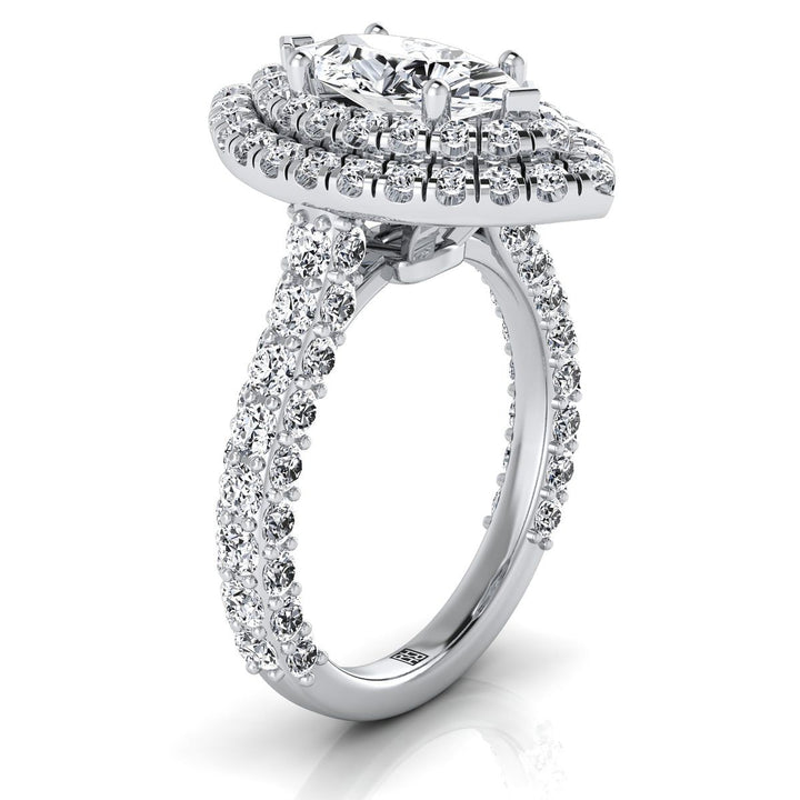 Bold Double Halo Marquise, in 18K White Gold, pave setting – side profile | RockHer