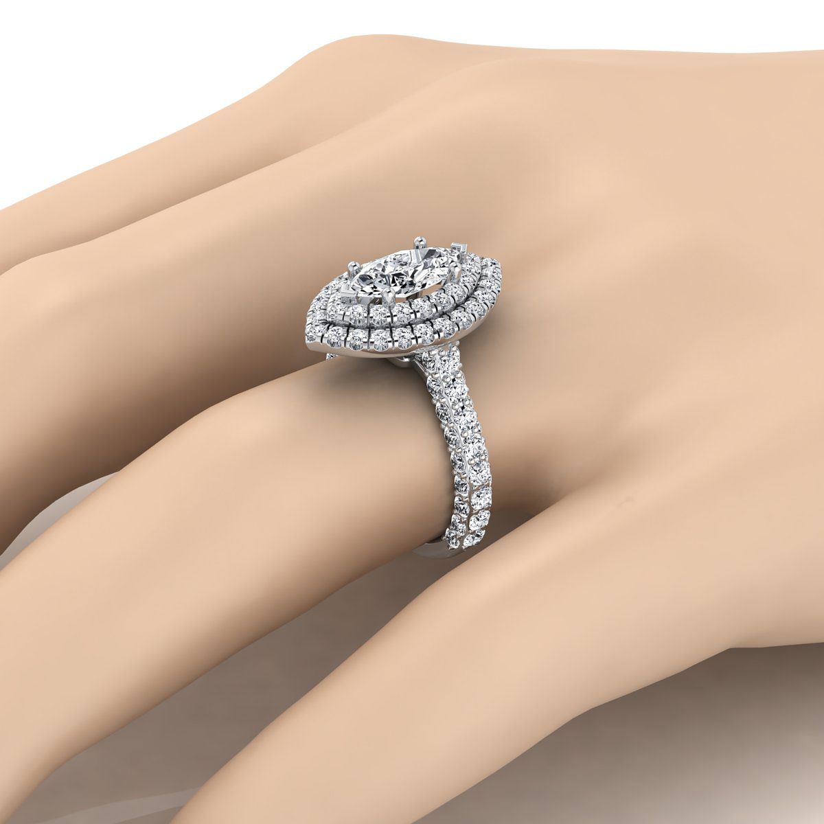 Bold Double Halo Marquise, in Platinum, pave setting – detail view | RockHer