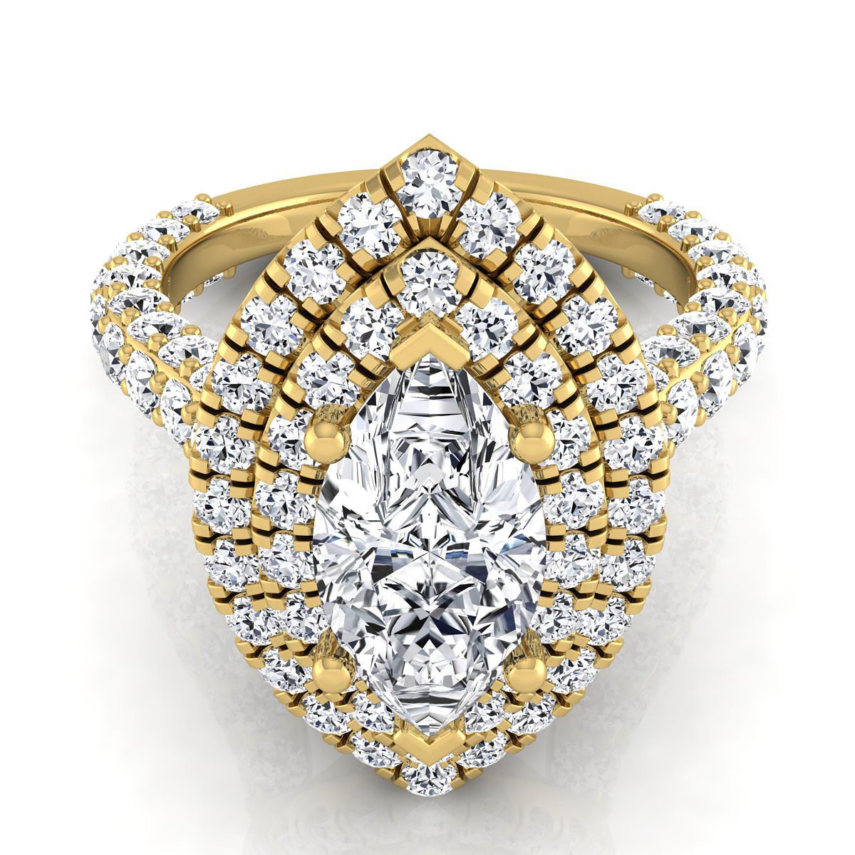 Bold Double Halo Marquise, in 18K Yellow Gold, pave setting | RockHer
