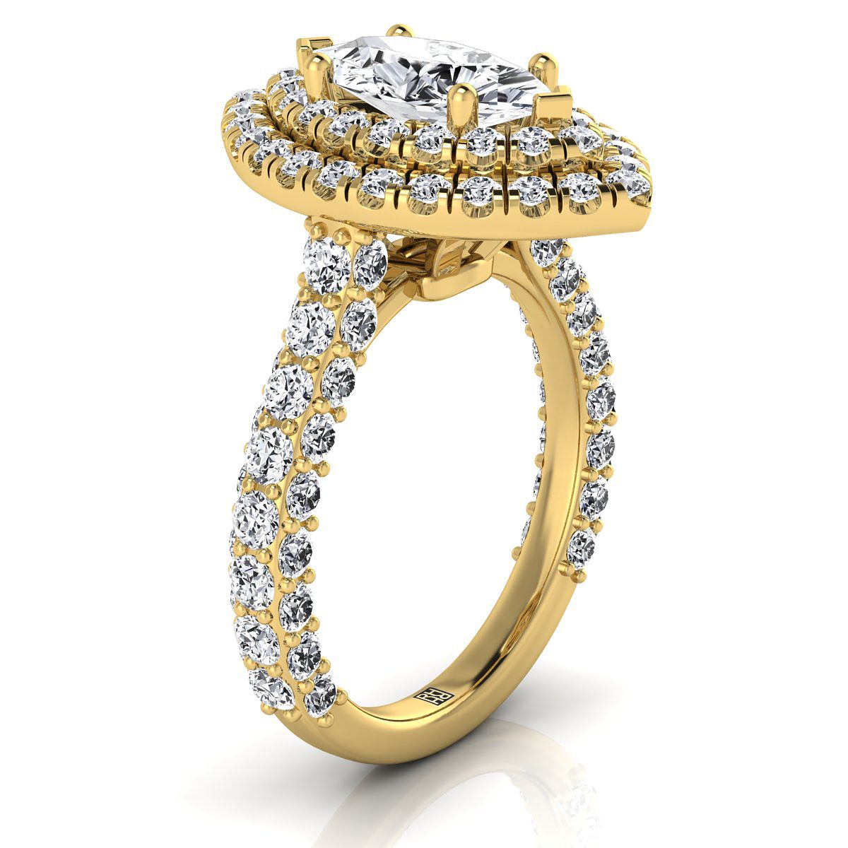 Bold Double Halo Marquise, in 18K Yellow Gold, pave setting – side profile | RockHer