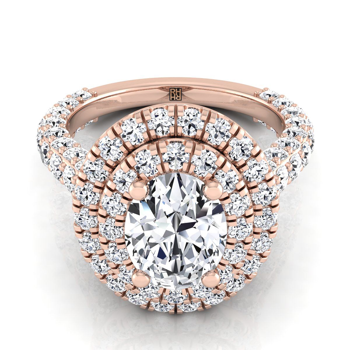 Bold Double Halo Oval, in 14K Rose Gold, pave setting | RockHer