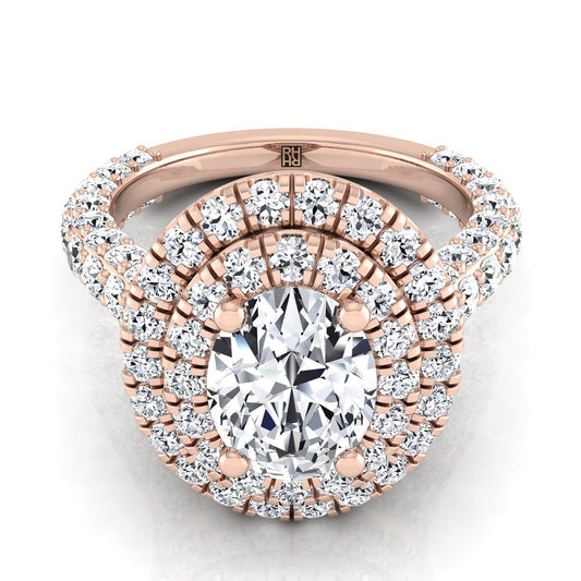 Bold Double Halo Oval, in 14K Rose Gold, pave setting | RockHer
