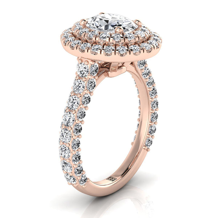 Bold Double Halo Oval, in 14K Rose Gold, pave setting – side profile | RockHer