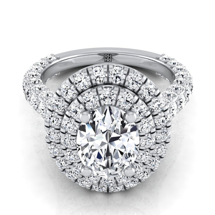 Bold Double Halo Oval, in 18K White Gold, pave setting – view 8 | RockHer