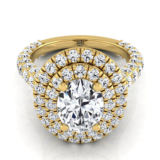 Bold Double Halo Oval, in 18K Yellow Gold, pave setting | RockHer