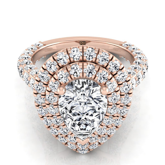 Bold Double Halo Pear Shape, in 14K Rose Gold, pave setting | RockHer