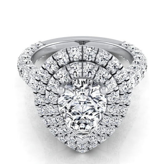 Bold Double Halo Pear Shape, in Platinum, pave setting | RockHer