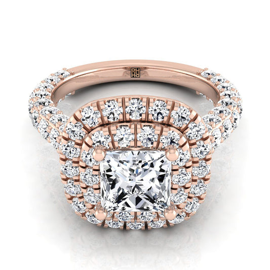 Bold Double Halo Princess, in 14K Rose Gold, pave setting | RockHer
