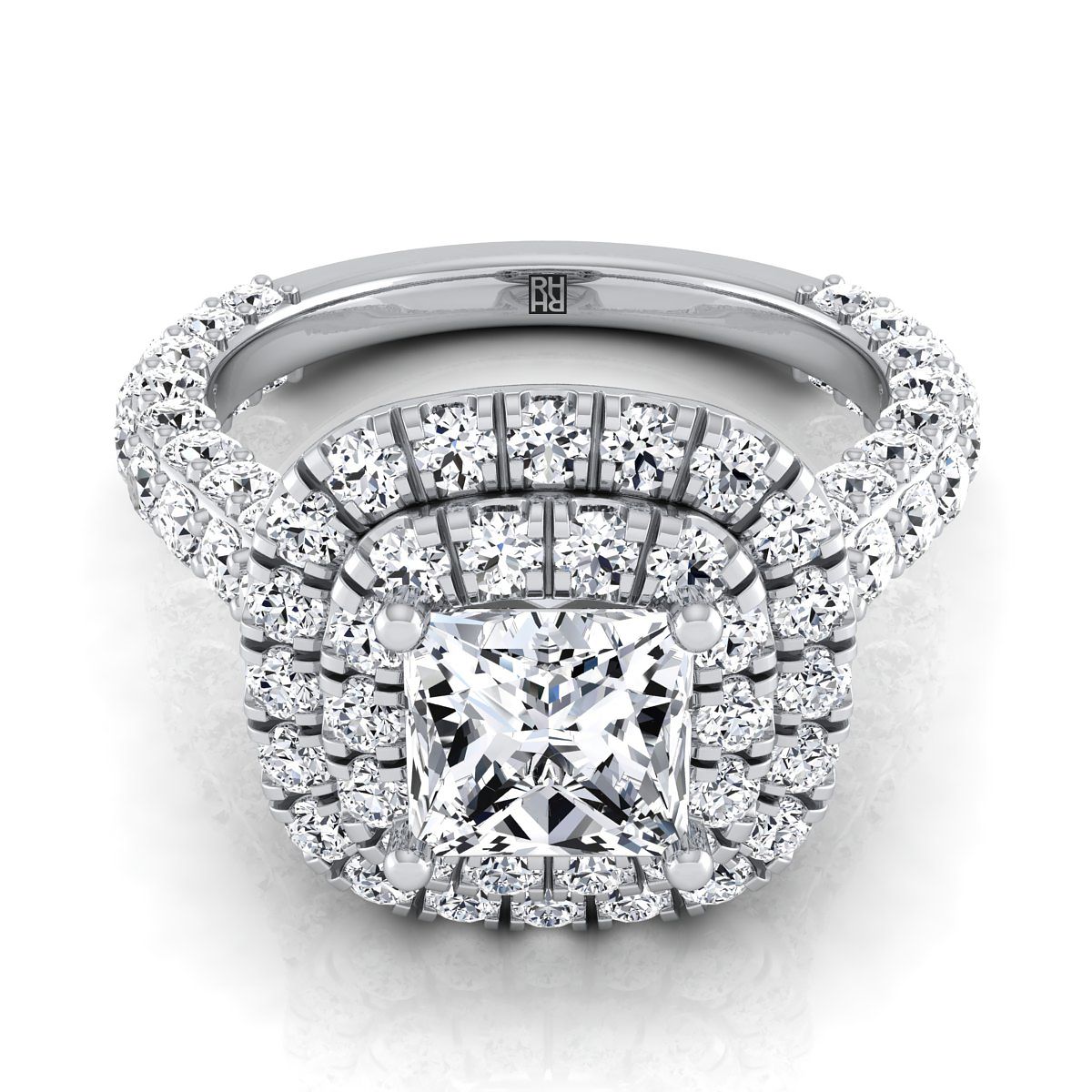Bold Double Halo Princess, in Platinum, pave setting | RockHer
