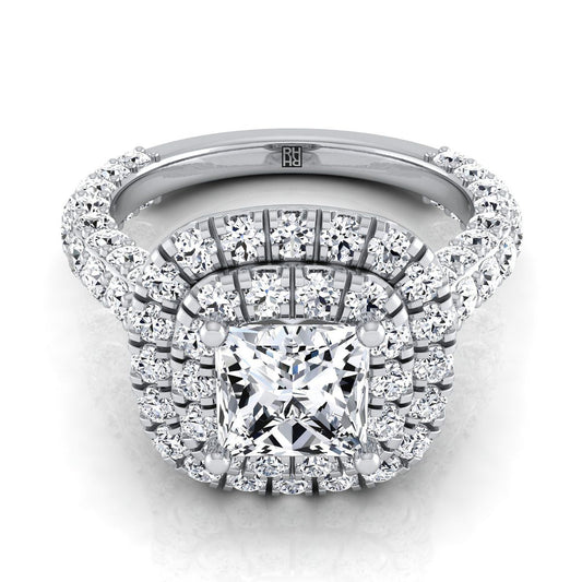 Bold Double Halo Princess, in Platinum, pave setting | RockHer