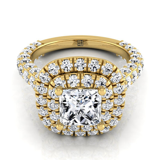 Bold Double Halo Princess, in 18K Yellow Gold, pave setting | RockHer